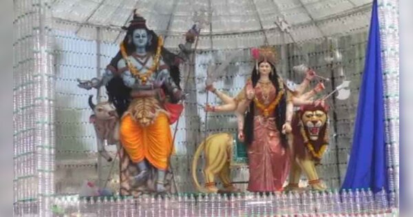 Group of Youth made durga pandal with 12000 plastic bottles awareness ...