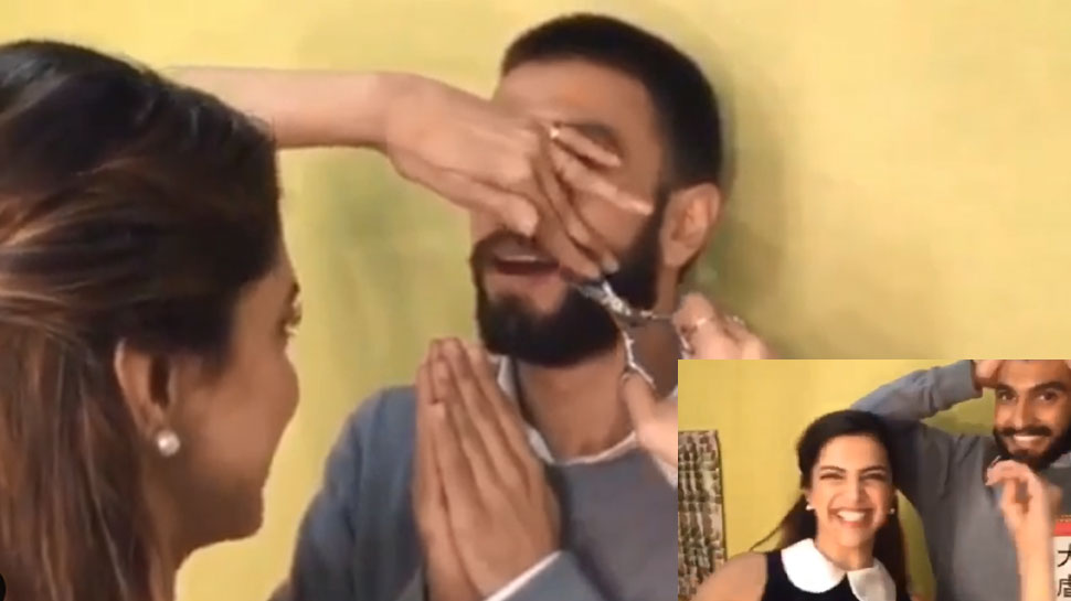 VIDEO: दीपिका पादुकोण ने रणवीर सिंह की मूंछ पर चलाई कैंची! लोग बोले- 'रहम करो'