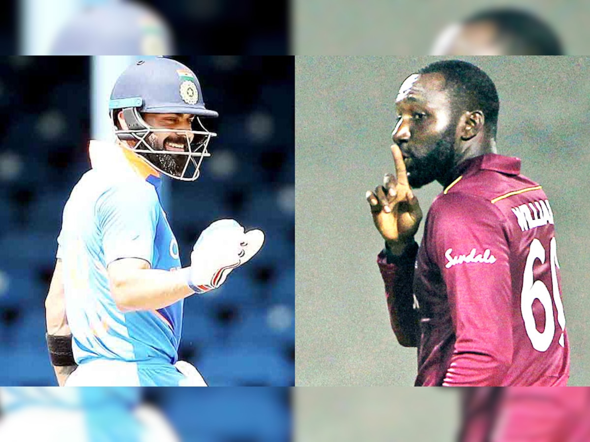 भारतीय कप्तान विराट कोहली और वेस्टइंडीज के तेज गेंदबाज केसरिक विलियम्स के बीच टी20 सीरीज में दिलचस्प मुकाबला देखने को मिल रहा है. (फाइल फोटो) 