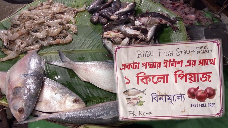 कोलकाता के लोगो को मिला स्पेशल ऑफर, हिलसा मछली खरीदने पर मिलेगा 1 किलो प्याज मुफ्त