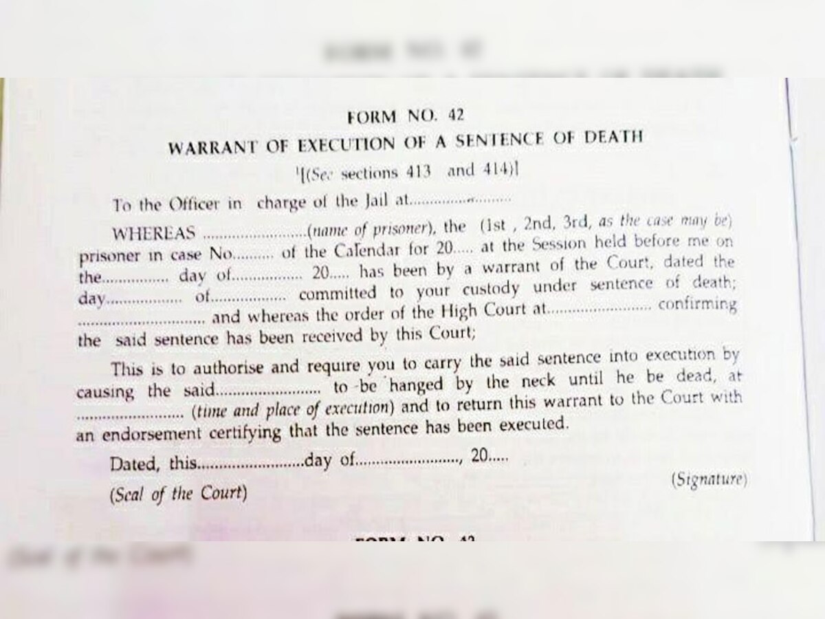 फांसी देने से पहले जारी होता है ब्लैक वॉरंट जिसे डेथ वॉरंट भी कहते हैं..पढ़ें इसमें क्या लिखा होता है?