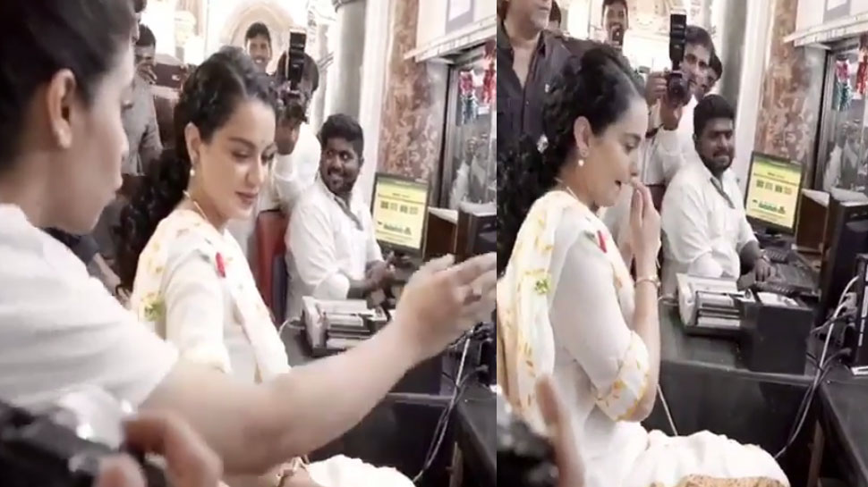 VIDEO: टिकट लेने जब रेलवे स्टेशन पहुंचे पैसेंजर, कंगना को काउंटर पर देख हुए हैरान