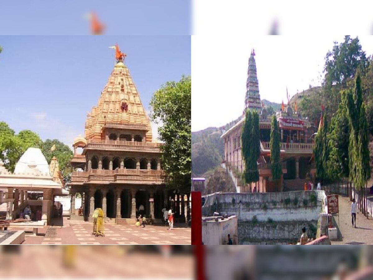 उज्जैन का महाकालेश्वर मंदिर (L), इंदौर का बिजासन माता मंदिर.