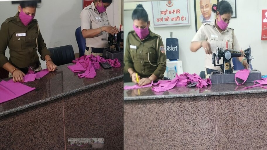 दिल्ली ख़्वातीन सिपाही की अनोखी पहल, ज़रूरतमंदों को बांटने के लिए थाने में बना रहीं मास्क