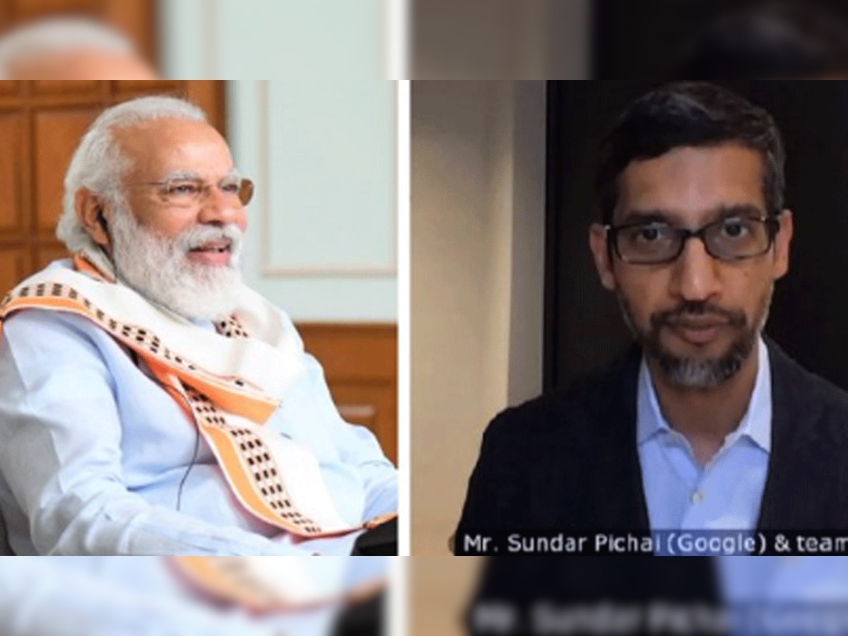 प्रधानमंत्री नरेंद्र मोदी और गूगल सीईओ सुंदर पिचाई