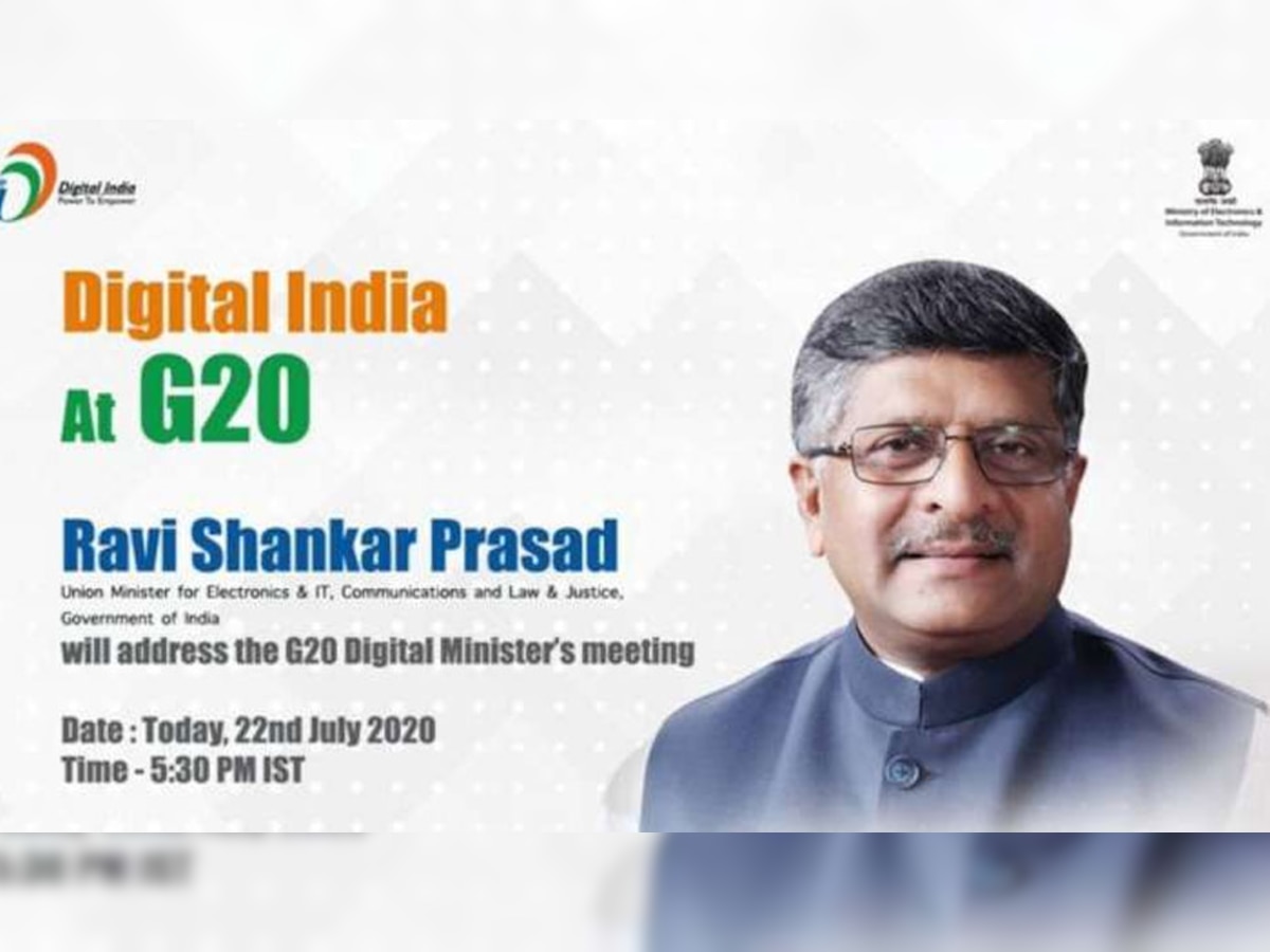 -20 के डिजिटल मंत्रियों के सम्मेलन में भारत के दूरसंचार मंत्री रविशंकर प्रसाद वीडियो कॉन्फ्रेंस को संबोधित करेंगे. 