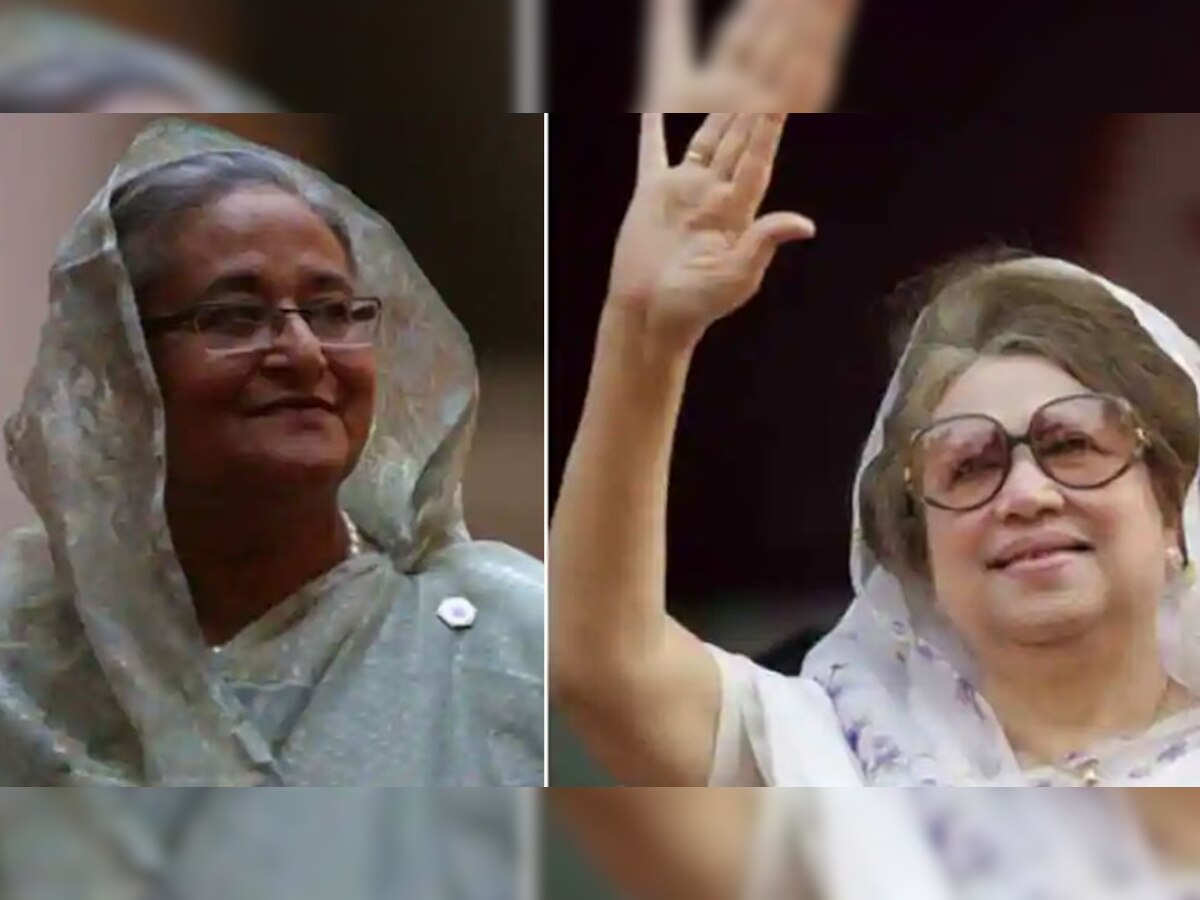 बाईं तरफ बांग्लादेश की PM शेख हसीना और दाईं तरफ खालिदा जिया (फाइल फोटो)