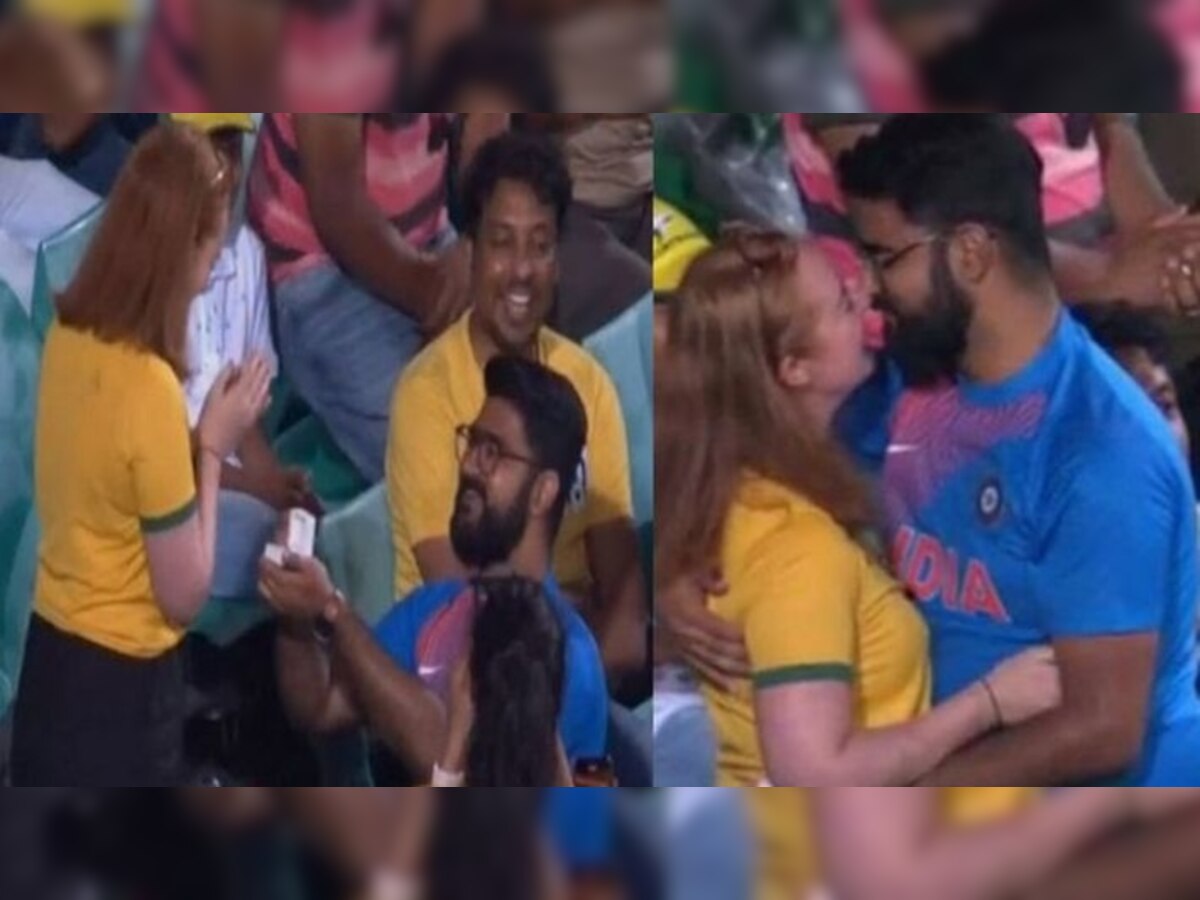 मैच के दौरान भारतीय फैन ने एक लड़की को किया प्रपोज (फोटो-twitter/CA)