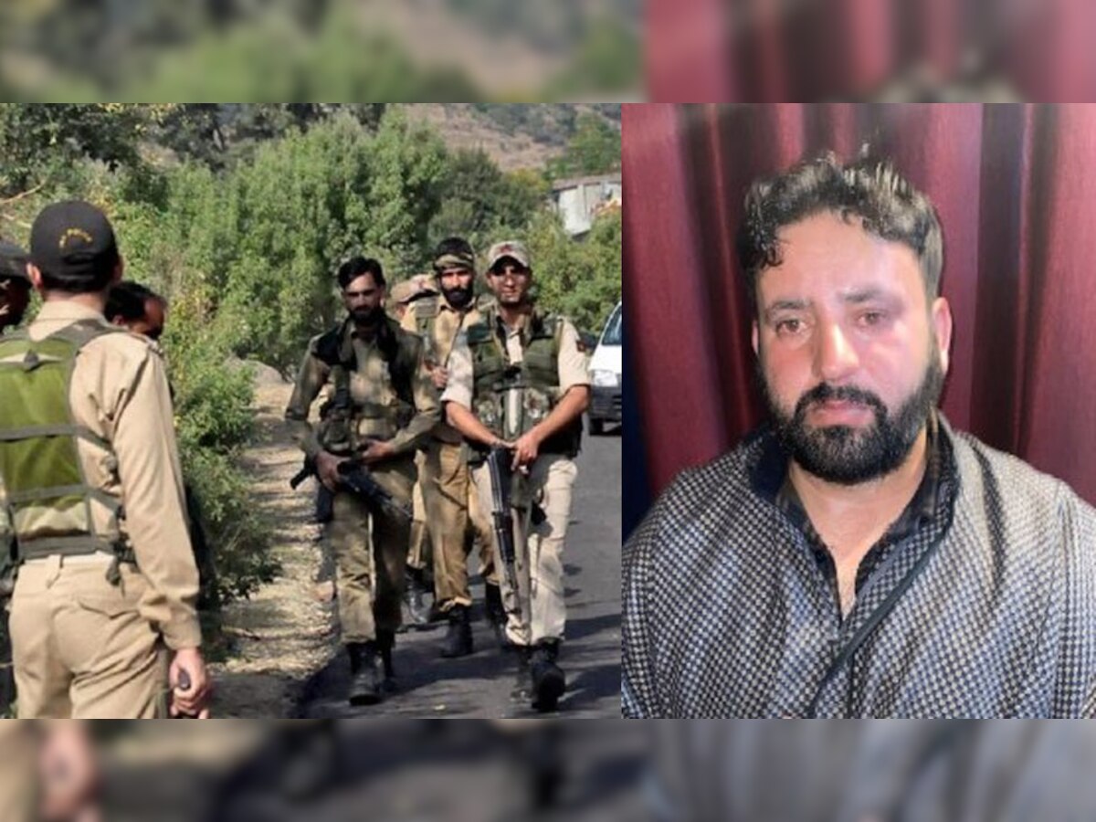 जम्मू कश्मीर पुलिस और पकड़ा गया आतंकी जहूर अहमद राथेर (इनसैट में)