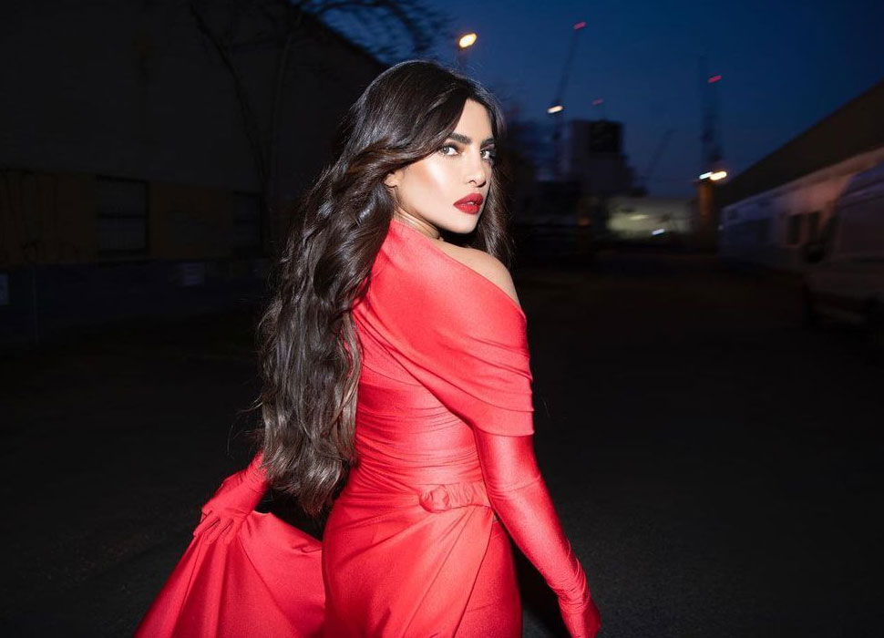 Priyanka Chopra Jonas red gown latest photos