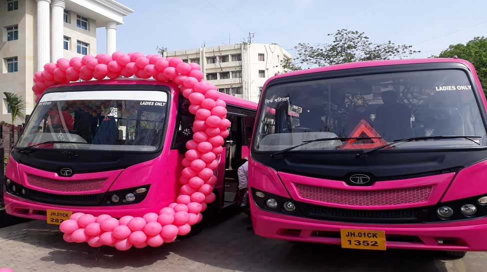 Bus Rajer Pink Jharkhand ranchi municipal corporation start pink buses for women ...