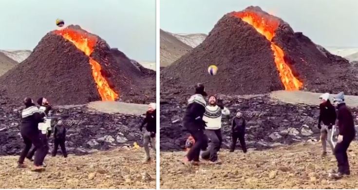 फटते ज्वालामुखी और बहते लावा के बीच वॉलीबॉल मैच, नहीं देखा होगा ऐसा वीडियो