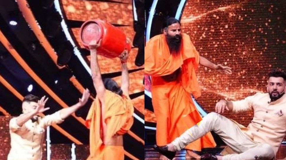 Indian Idol 12 के सेट पर बाबा Ramdev ने उठाया LPG  सिलेंडर, कदमों में बैठे Jay Bhanushali
