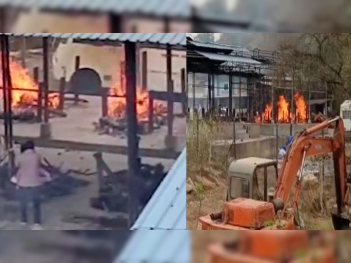 जबलपुर में जेसीबी से जमीन समतल कर चिताएं जलाई गईं