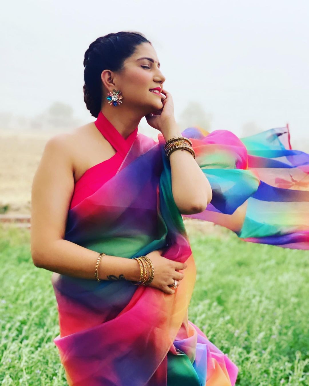 Sapna Choudhary looking so beautiful in Multicolor Saree- See Photo | Sapna Choudhary ने खेतों में यूं लहराया पल्लू, PHOTOS देख लट्टू हो गए फैंस | Hindi News,