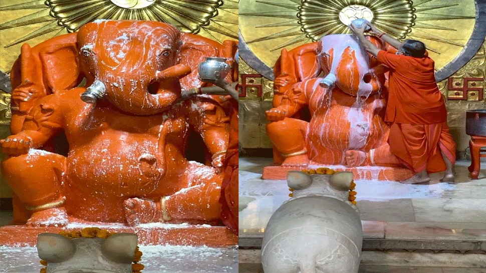 मंगल पुष्य नक्षत्र: प्रथम पूज्य गणेश का हुआ पंचामृत अभिषेक, भक्तों ने किए ई-दर्शन
