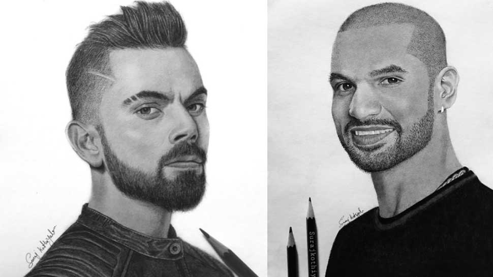 कमाल का है ये Artist, Virat Kohli और Shikhar Dhawan समेत इन क्रिकेटर्स की तस्वीरों को Canvas पर उतारा