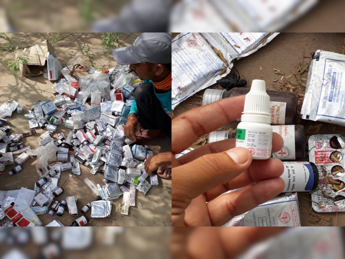 मोराणी गांव में कट्टे में भरी मिली सरकारी दवाइयां.