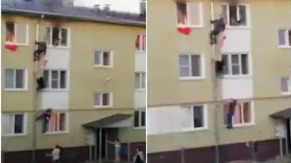 VIDEO: रूस में पाइप के सहारे बिल्डिंग में चढ़कर 3 बच्‍चों की बचाई जान, स्‍पाडरमैन की हो रही तारीफ