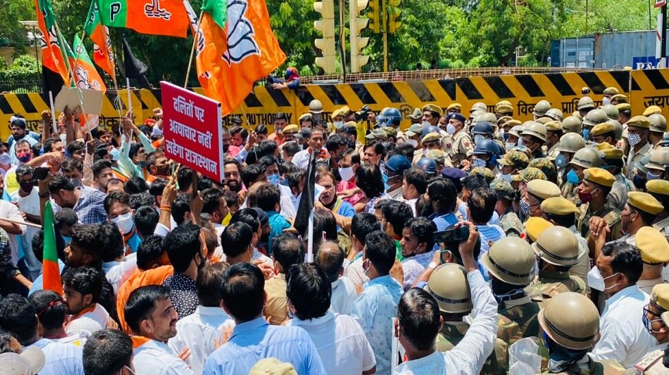 Jaipur city BJP protest against the deteriorating law and order situation  in Rajasthan | Rajasthan में लॉ एंड ऑर्डर की बिगड़ती स्थिति के खिलाफ जयपुर  शहर BJP का प्रदर्शन | Hindi News, जयपुर