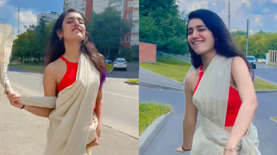 Priya Prakash Varrier ने रूस की सड़क पर साड़ी में मटकाई कमर, VIDEO ने मचाई धूम