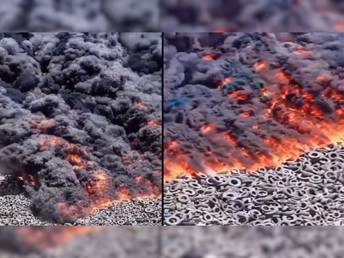 दुनिया के सबसे बड़े टायरों के गोदाम में लगी आग, अंतरिक्ष से भी देखा गया धुएं का बादल