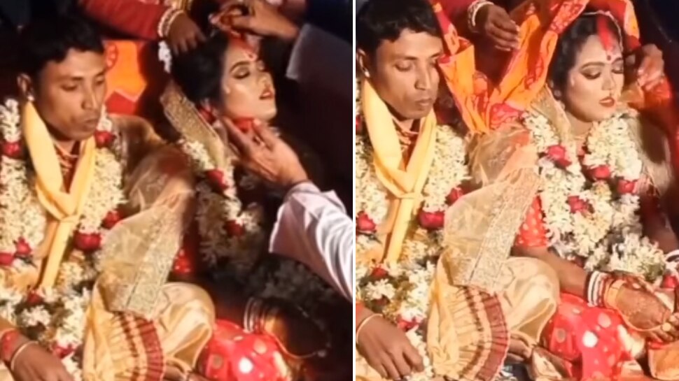 Wedding Video Pandit ji did sindoor rituals by groom, watch funny video | मंडप में दूल्हे से मांग भरवाने के लिए पंडित जी ने किया कुछ ऐसा, हंस-हंसकर झूम उठे लोग- देखें Video - Vimarsana News