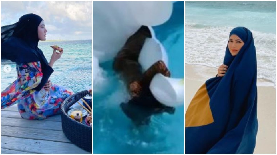 Funny Video: स्विमिंग पूल में सना खान ने खोया बैंलेंस, पानी में गिरीं, पति ने दिया ये रिएक्शन