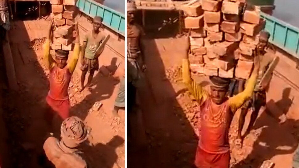 laborer raised so many bricks on his head, Anand Mahidra tweet video goes viral | शख्स ने सिर पर उठाईं इतनी सारी ईटें, देखकर आनंद महिंद्रा भी रह गए हैरान, बोले- 'मैं करूंगा मदद...' - देखें VIDEO - Vimarsana News