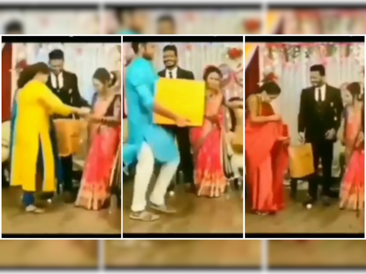 funny video friends weird gift to bride groom video in wedding ...