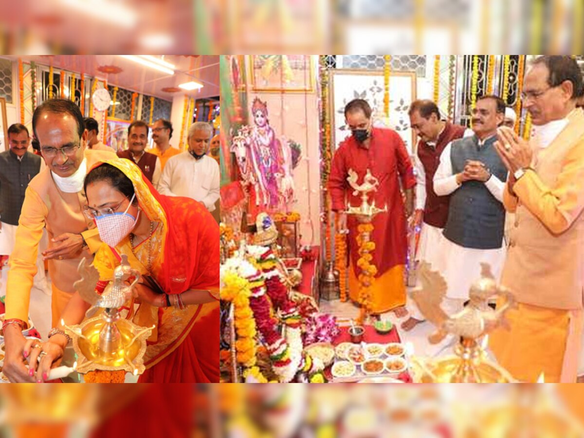 मुख्यमंत्री निवास में जन्माष्टमी पर्व के दौरान मंदिर में सजी राधा-कृष्ण की झांकी