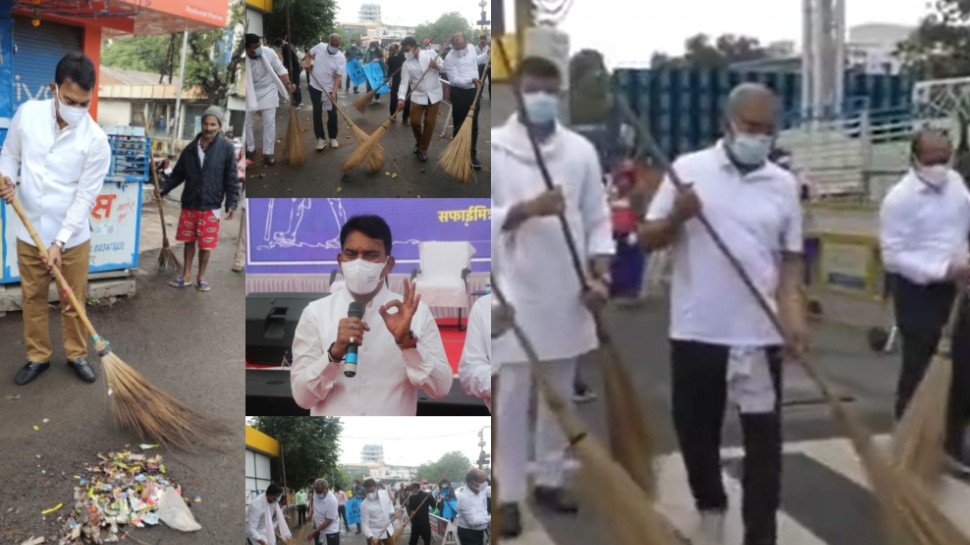 अवकाश पर इंदौर के 7 हजार सफाई कर्मीः मंत्री-सांसद ने लगाई झाड़ू, जताया कर्मचारियों का आभार