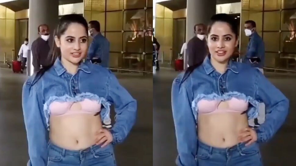 Urfi Javed Weird Fashion Bra is Visible under the Super Cool Denim Jacket Airport Video Viral | डेनिम जैकेट के नीचे साफ झलक रही ब्रा, ये कैसा फैशन दिखा रहीं उर्फी जावेद? |