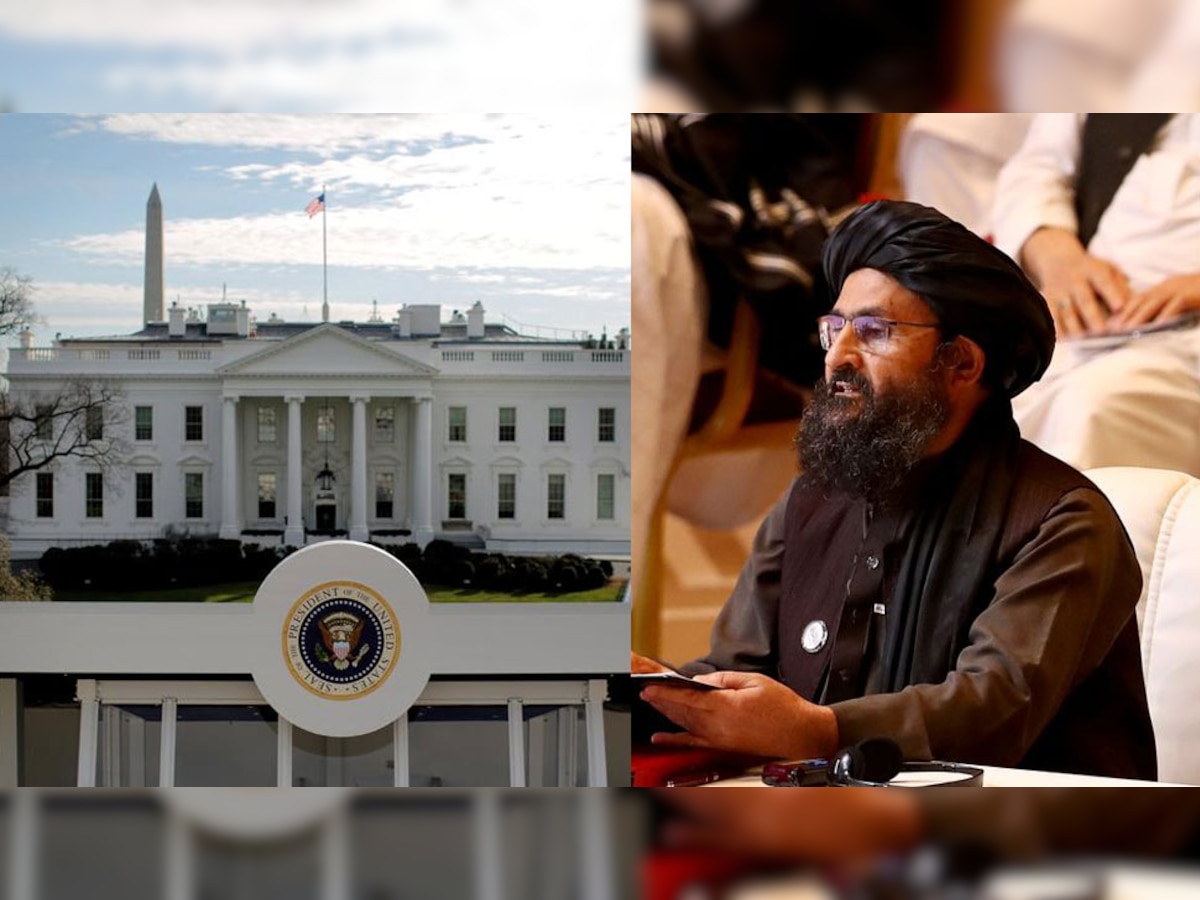बाईं ओर व्हाइट हाउस और दाईं ओर मुल्ला बरादर (फाइल फोटो) | फोटो साभार- रॉयटर्स.