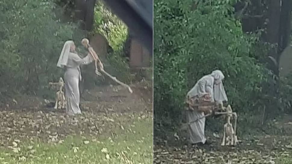 Cemetery में Skeleton के साथ डांस कर रही थी महिला, देखने वालों के उड़े होश; तस्वीरें वायरल