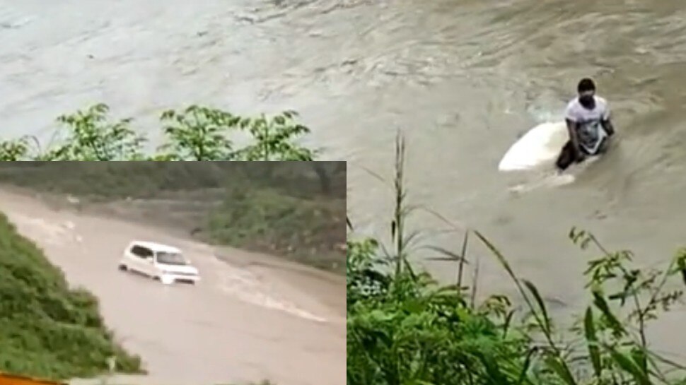 उफनती नदी में बही कार, लोगों ने ऐसे बचाई ड्राइवर की जान, सामने आया खौफनाक Video