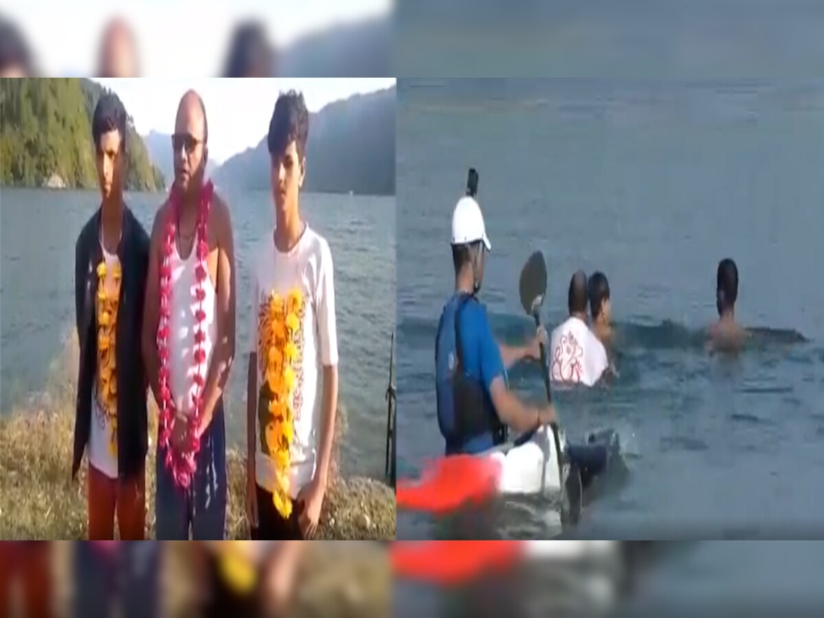 पिता-बेटों ने टिहरी झील में तैर कर रचा इतिहास, 12 किलोमीटर की तय की दूरी