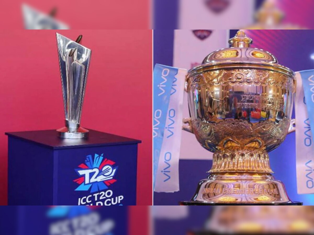 टी-20 वर्ल्ड कप और आईपीएल ट्रॉफी (फोटो-ICC/BCCI/IPL)