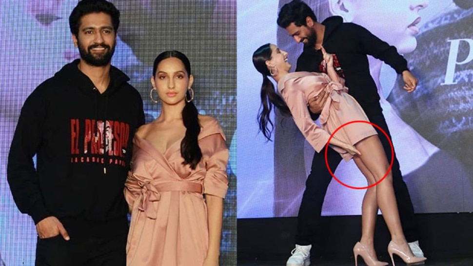 Nora Fatehi को बाहों में भरकर नाच रहे थे Vicky Kaushal, तभी छोटी सी ड्रेस ने दे दिया धोखा