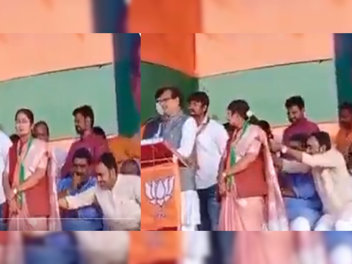 महिला नेत्री के बालों में फंसा मंत्री जी का चश्मा, वायरल VIDEO पर मचा बवाल