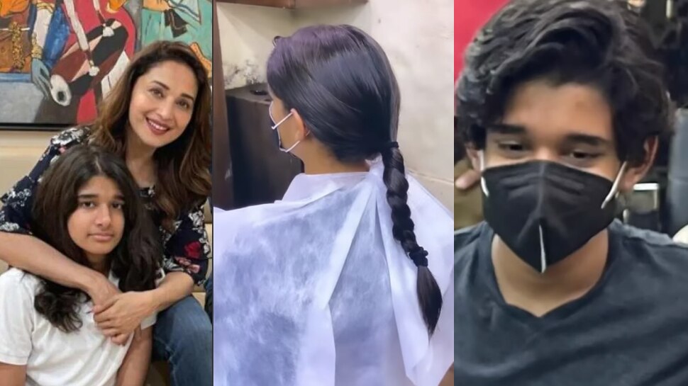 Madhuri Dixit Son Ryan Nene Cut His Long Healthy Hair, Video Gone Viral | Madhuri Dixit के बेटे के लंबे-घने बाल देख शरमा जाएं लड़कियां! इस वजह से कटवानी पड़ी चोटी| Hindi