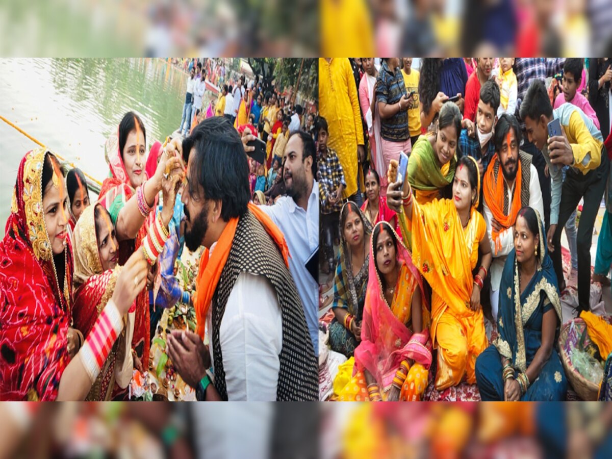 छठ पूजा: घाटों पर पहुंचे सांसद रवि किशन, अर्घ्य देते हुए महिलाओं ने साथ में खिंचवाए फोटो