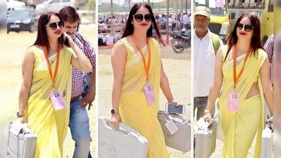फिर वायरल हुई पीली साड़ी वाली पोलिंग अफसर की HOT तस्वीरें, लोगों ने कीं मजेदार कमेंट्स