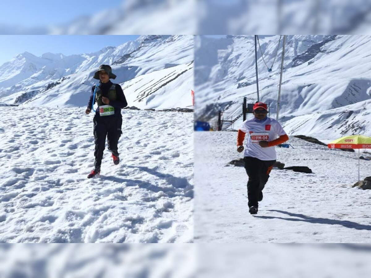 Snow Marathon : माइनस 10 डिग्री तापमान पर देश की पहली स्नो मैराथन में दिखा धावकों का जोश, जमकर दौड़े 