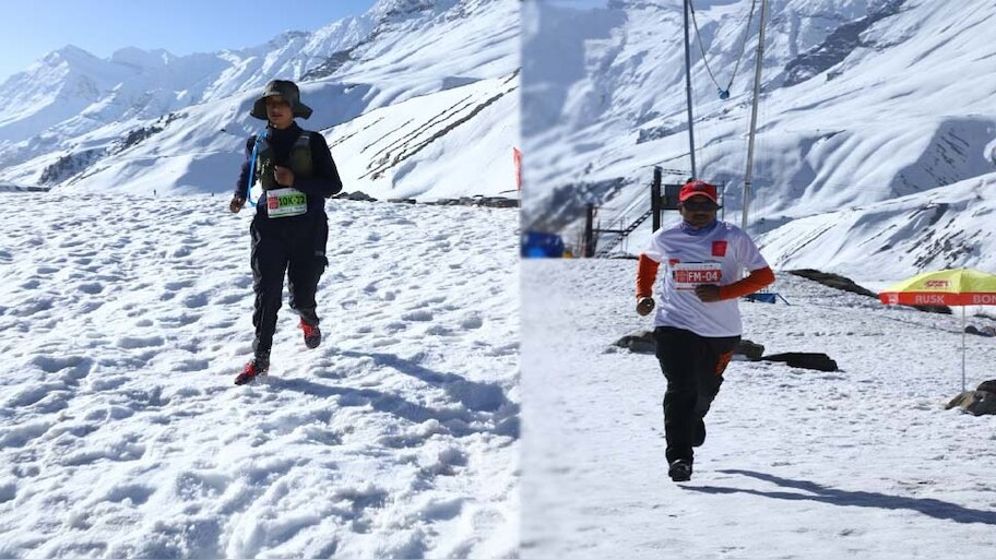 Snow Marathon : माइनस 10 डिग्री तापमान पर देश की पहली स्नो मैराथन में दिखा धावकों का जोश, जमकर दौड़े 