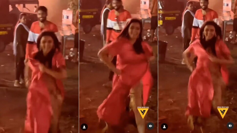 VIDEO: देर रात कैमरों को देख कपड़े संभालते हुए भागने लगी एक्ट्रेस, रास्ते में ही खुल गई ड्रेस
