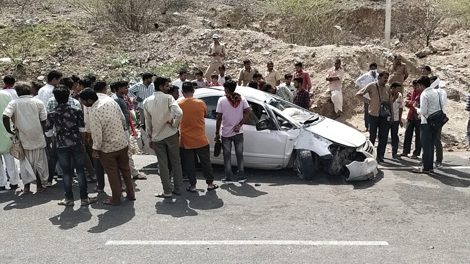 In Barmer a speeding car collided with a road light pole and overturned ...