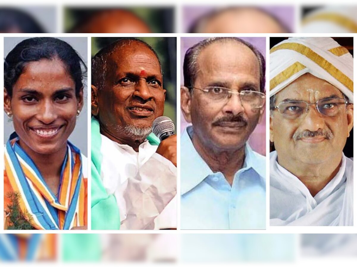 PT Usha, Ilaiyaraaja, KV Vijayendra and Veerendra Heggade and (Left to Right)