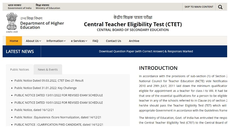 CTET 2022 Notification PDF, Exam Date, Application Form check here