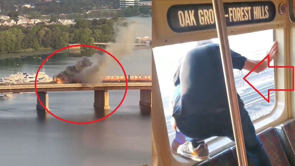 Train Catches Fire In Us Boston People Jumped In The River Watch Viral